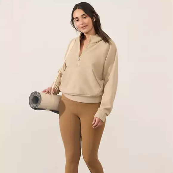 Athleta Tops - Athleta Women's Easy Fleece 1/2 Zip Hoodie in Dune Heather